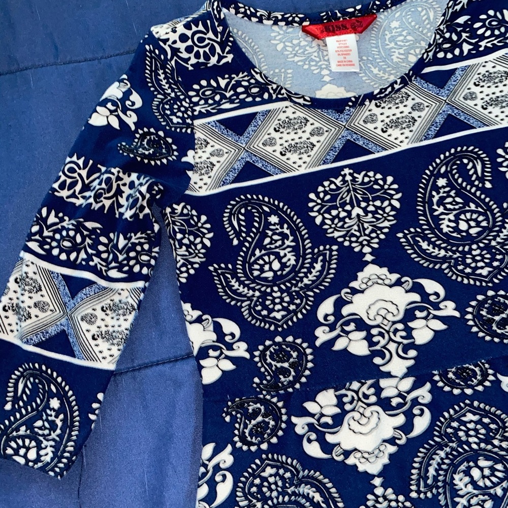 Girls 7-8 Navy Blue and White Dress